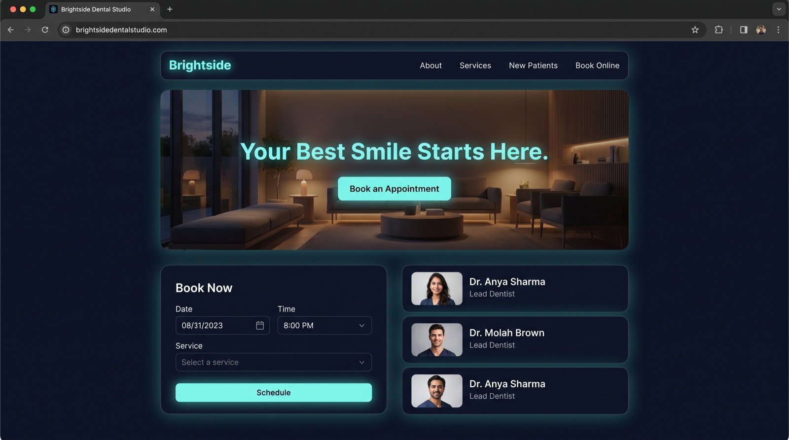 Modern Dental Practice — Dark theme variant