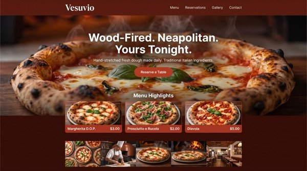 Neighborhood Pizzeria — Menu-first design that books tables.